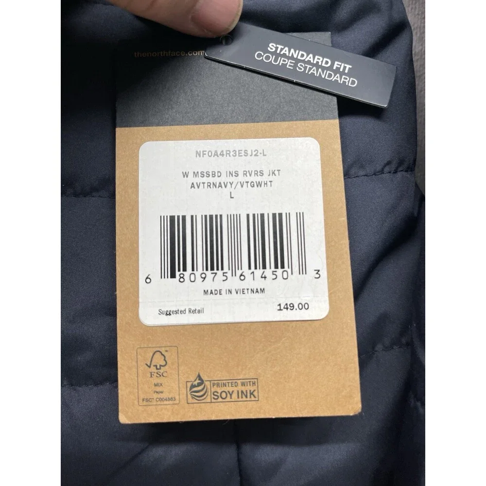 THE NORTH FACE MOSSBUD REVERSIBLE INSULATED JACKET NAVY WHITE WOMEN LARGE NWT